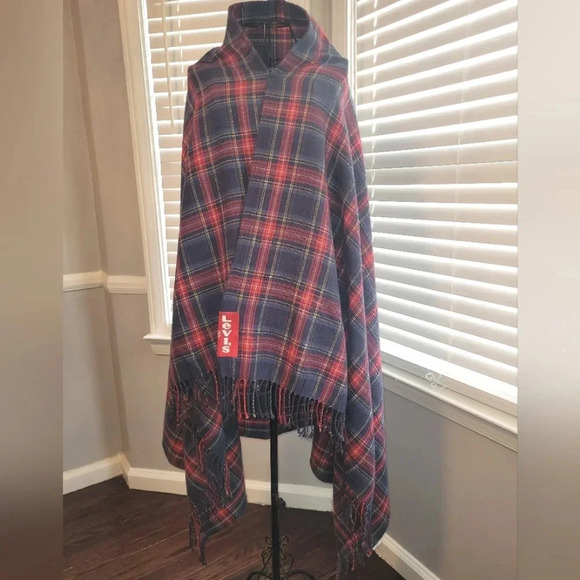 LEVI'S Unisex plaid fringed oversized scarf wrap throw stadium cozy blanket - Picture 2 of 7